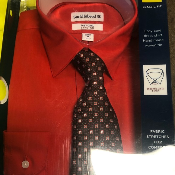 Saddlebred Men's 2 Piece Solid Shirt And Plaid Tie - Picture 1 of 2